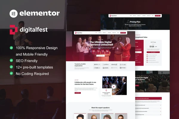 DigitalFest event and conference Elementor Pro template kit preview