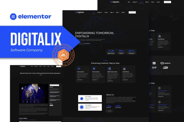 Digitalix software company Elementor Pro template kit cover image