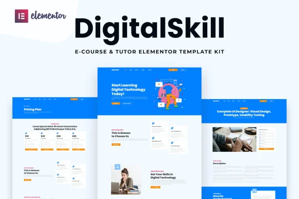 DigitalSkill e-course and online tutorials Elementor template kit preview