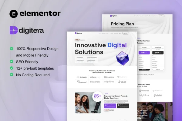 Digitera digital agency Elementor Pro template kit preview