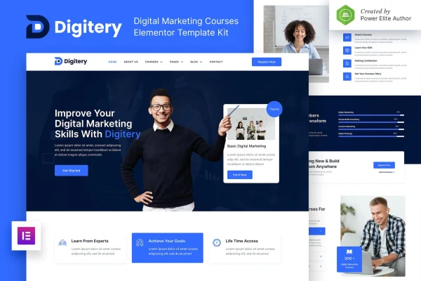 Digitery digital marketing courses Elementor template kit preview