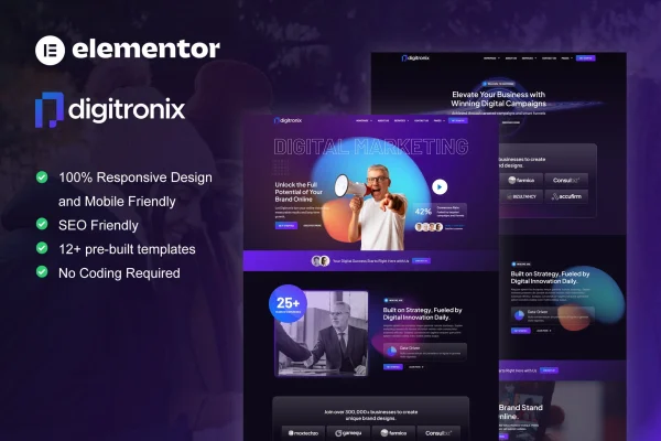 Digitronix dark digital agency Elementor template kit preview