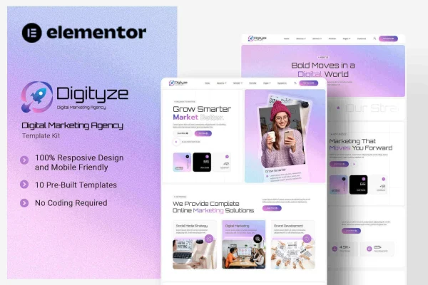 Digityze digital marketing agency Elementor template kit preview