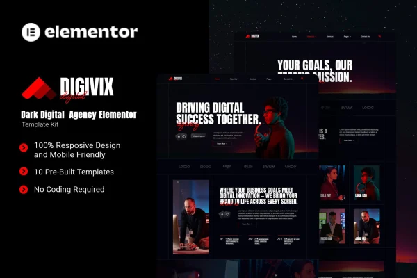 Digivix dark digital agency Elementor template kit cover image