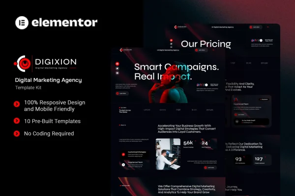 Digixion digital marketing agency Elementor template kit preview