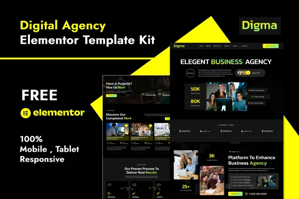 Digma creative digital agency Elementor template kit preview