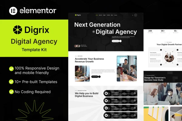 Digrix digital agency Elementor template kit preview