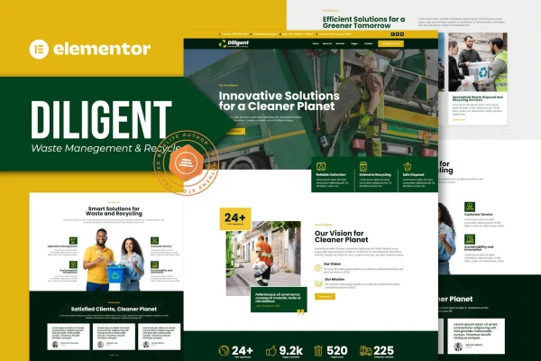Diligent waste management and recycling Elementor template kit preview