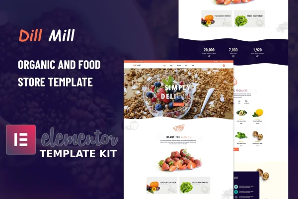 Dillmill organic food store Elementor template kit cover image