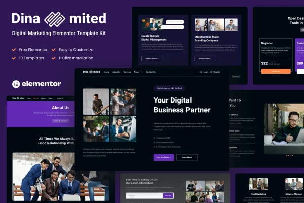 Dinamited digital marketing and business Elementor template kit preview