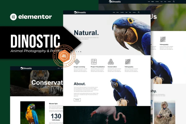 Dinostic animal photography portfolio Elementor template kit preview