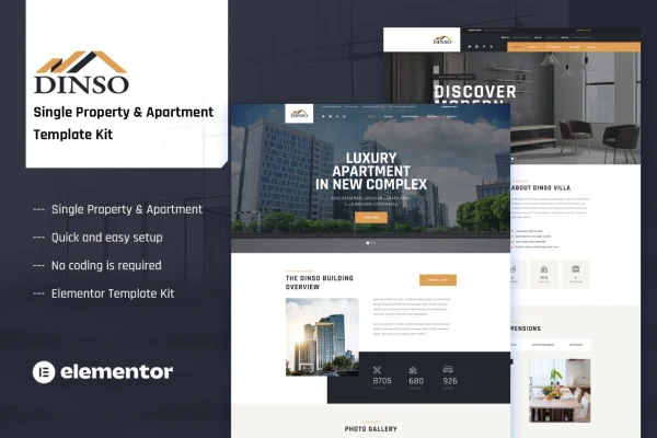 Dinso single property and apartment Elementor template kit preview