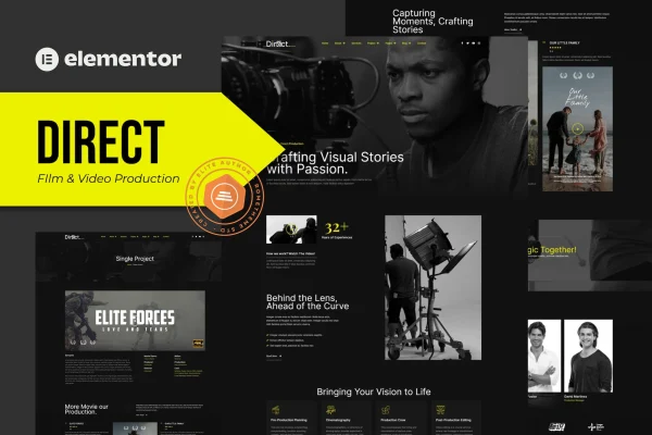 Direct film and video production Elementor template kit preview