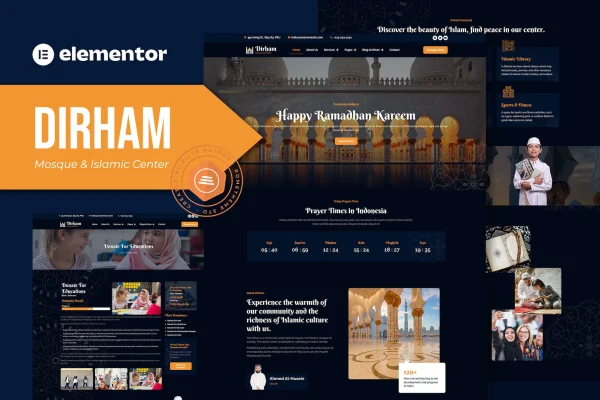 Dirham mosque and Islamic center Elementor template kit preview