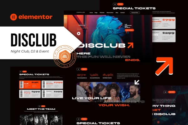 Disclub night club DJ and events Elementor template kit cover image