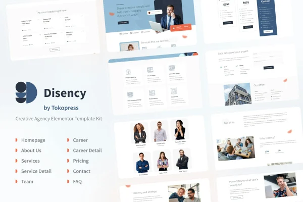 Disency creative digital agency Elementor template kit cover showing page layouts