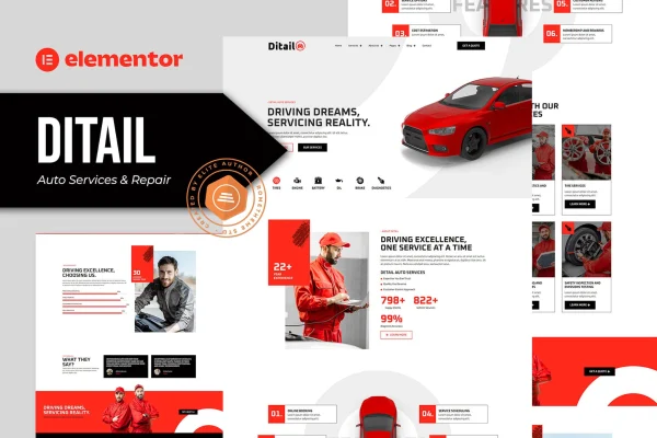 Ditail auto services and repair Elementor template kit preview