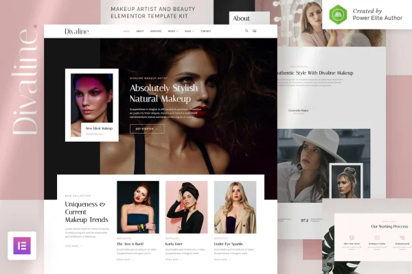 Divaline makeup artist and beauty Elementor template kit preview