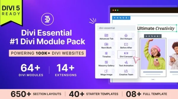 Divi Essential plugin banner for the Divi Builder