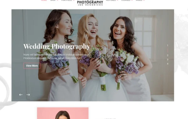 Divi Photography child theme preview with a photographer portfolio layout