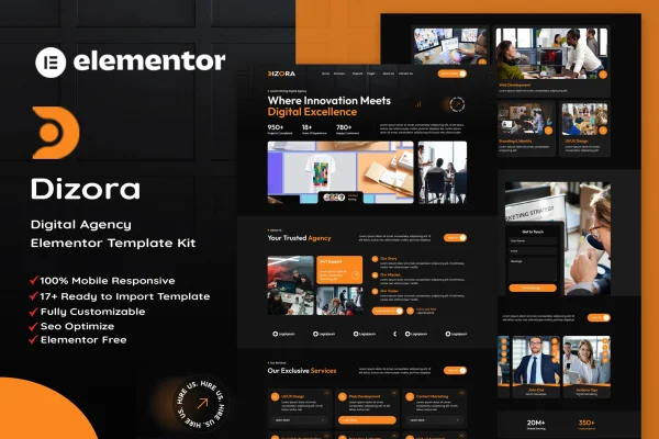 Dizora digital agency Elementor template kit preview