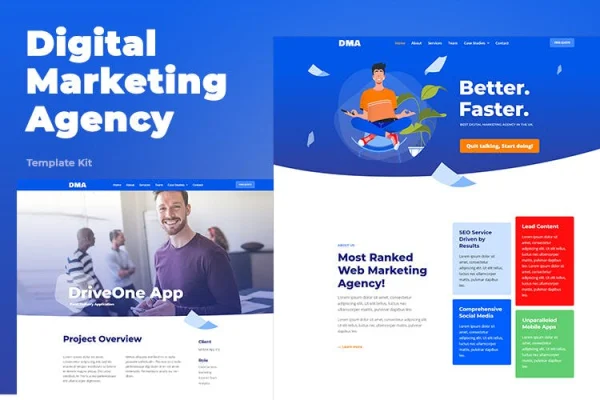 DMA Digital Marketing Agency Elementor template kit page previews