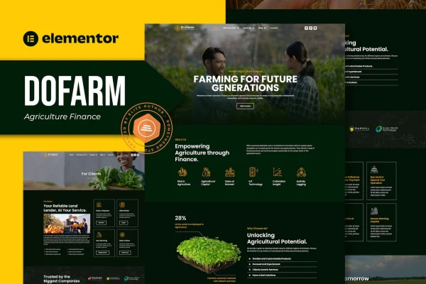 Dofarm agriculture finance Elementor template kit preview