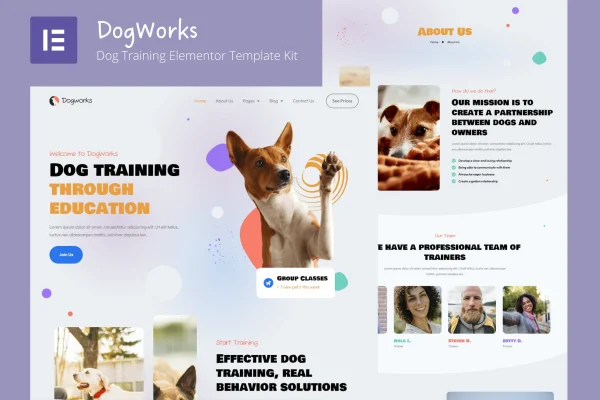 DogWorks dog training Elementor template kit cover image