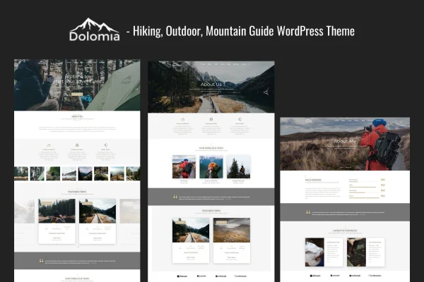 Dolomia hiking and mountain WordPress theme preview with outdoor scenery