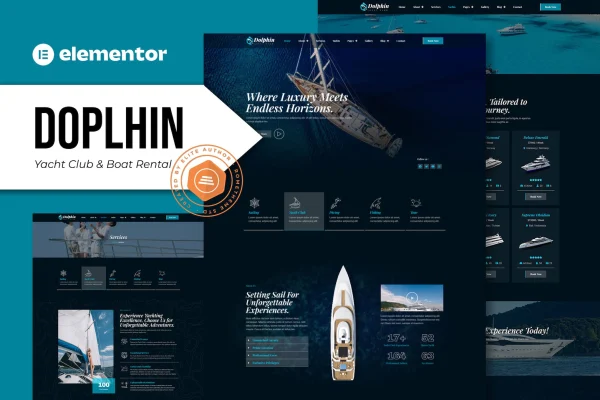 Dolphin yacht club and boat rental Elementor template kit preview