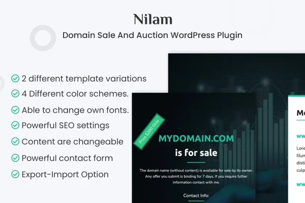 Nilam - Domain For Sale & Auction Plugin banner