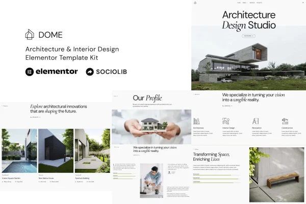 Dome architecture and interior design Elementor template kit preview
