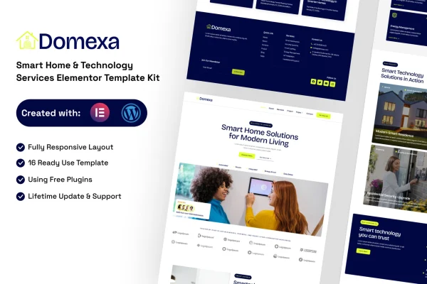 Domexa smart home and technology services Elementor template kit preview