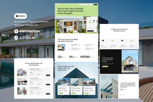Domix real estate and property investment Elementor template kit preview
