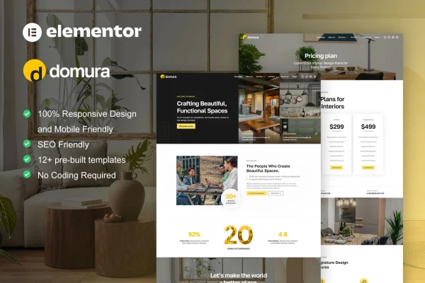 Domura interior design and architecture Elementor template kit preview