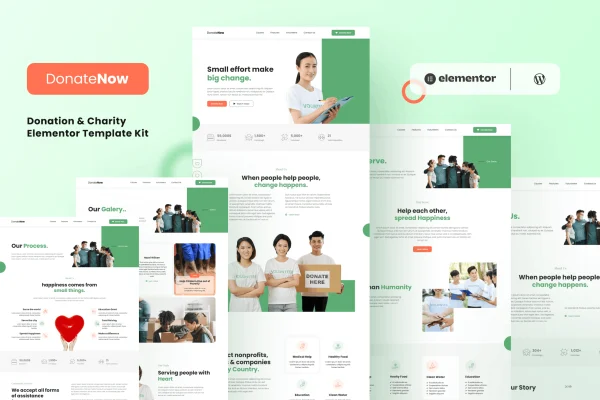 Donatenow charity and donation Elementor template kit preview