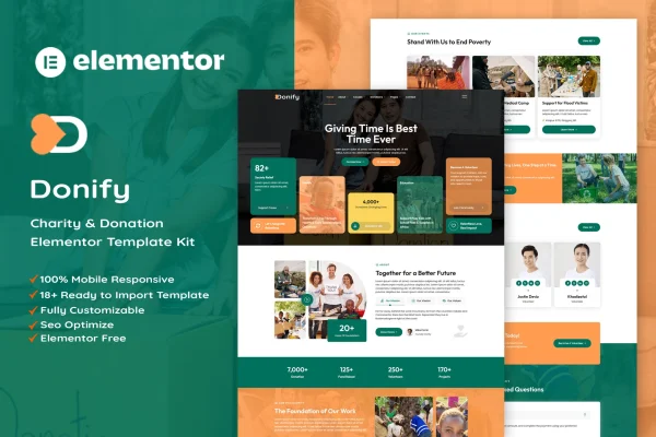 Donify charity and donation Elementor template kit cover image