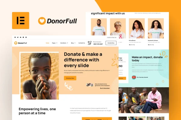 DonorFull charity and donation Elementor template kit cover image
