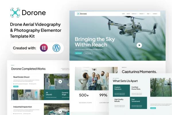 Dorone drone aerial videography and photography Elementor template kit preview