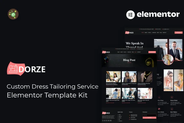 Dorze custom dress tailoring Elementor template kit preview