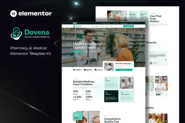 Dovena pharmacy and medical Elementor template kit preview