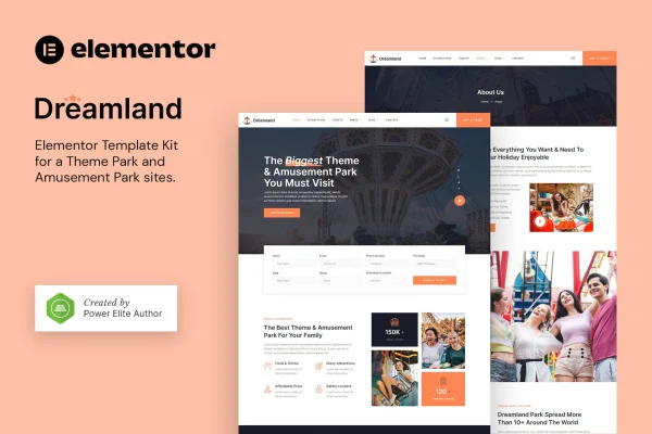 Dreamland amusement and theme park Elementor template kit preview