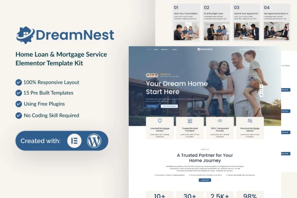 DreamNest home loan and mortgage Elementor template kit preview