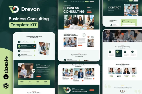 Drevon business consulting Elementor template kit preview
