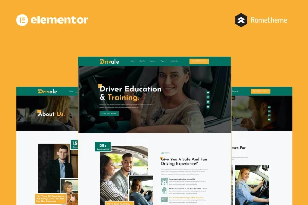 Drivale driving school Elementor template kit preview
