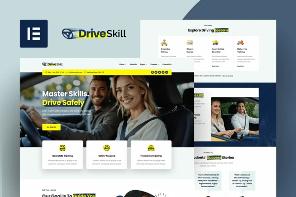 DriveSkill driving school Elementor template kit preview