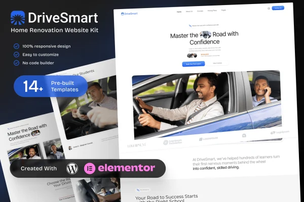 DriveSmart driving school Elementor template kit preview