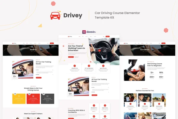 Drivey driving school Elementor template kit preview