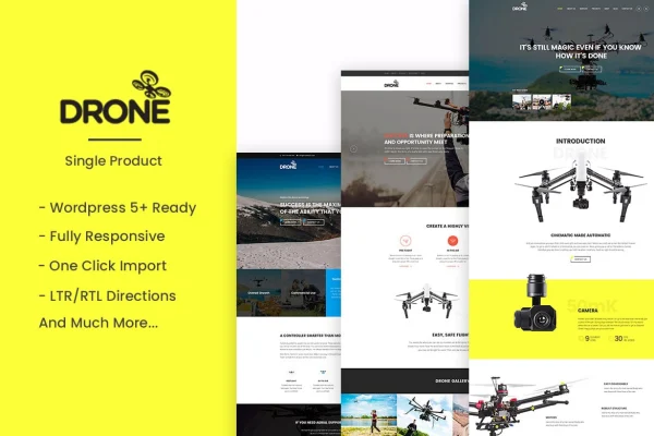 Drone single product WordPress theme preview with a drone on the home page