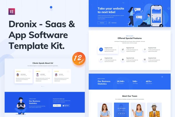 Dronix SaaS and startup Elementor template kit preview